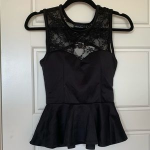 Solid Black Top with Mesh Neckline